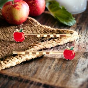 Red Apple Fruit Enamel Bobby Pins - Fun & Whimsical Boho Womens Hair Accessories